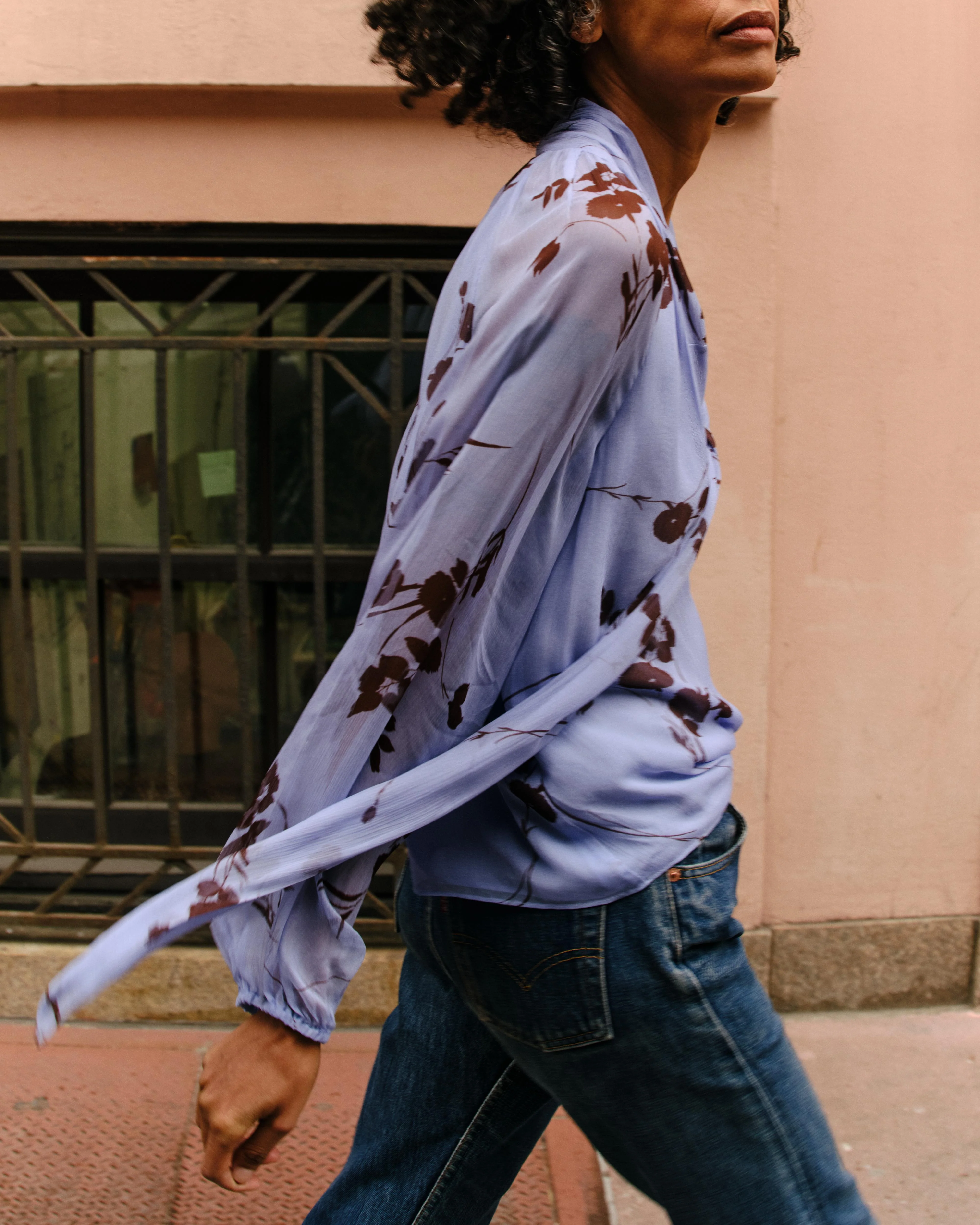 Alma Long Sleeve Blouse-Upstate Floral In Blue Mist - Image 3